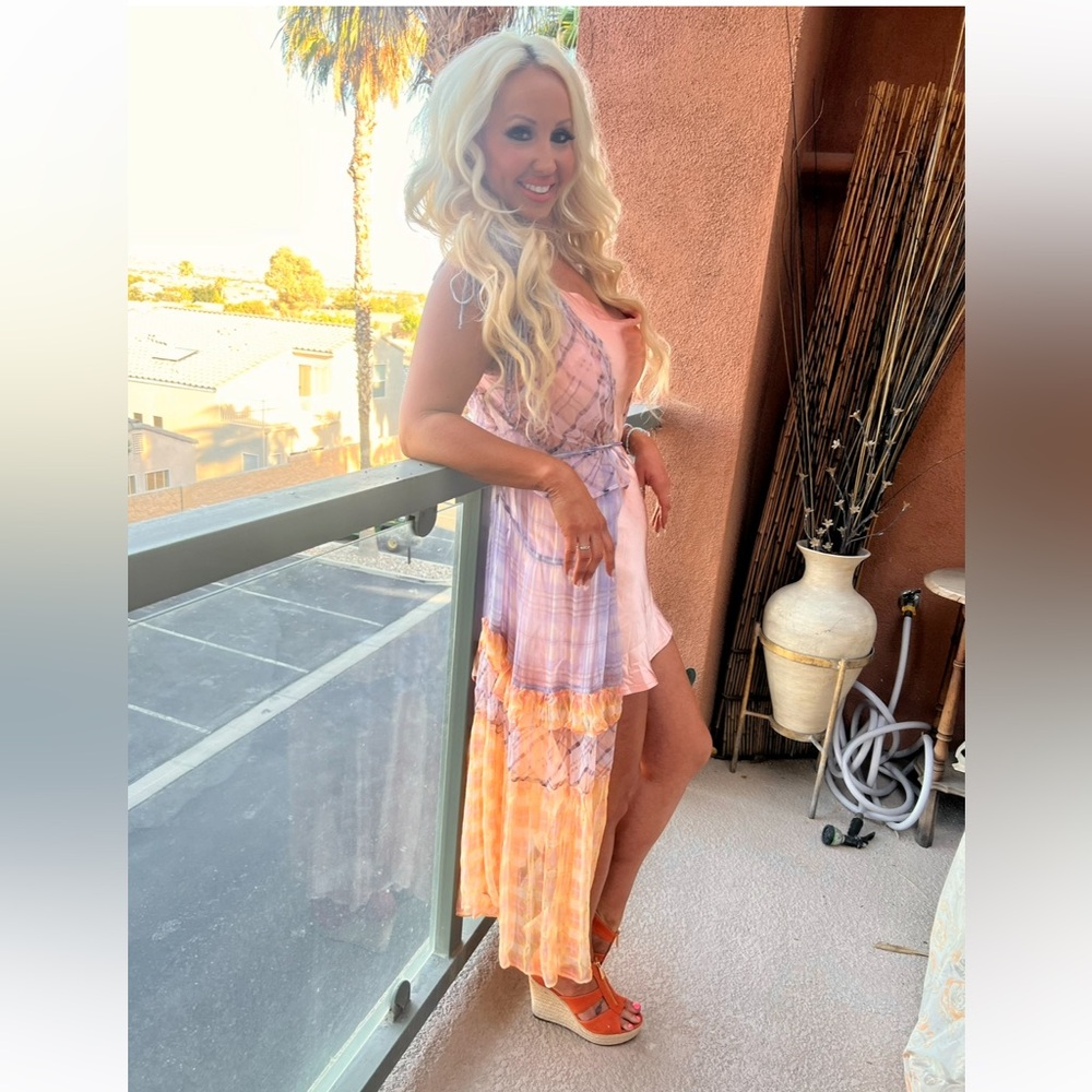 Free People Vibrant Pink and Orange High Low Dress Only worn once.